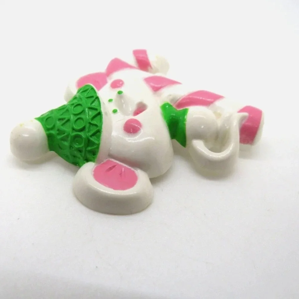 Vintage Avon Christmas Mouse Brooch Pin Candy Cane‎ Green Hat Pink White Holiday